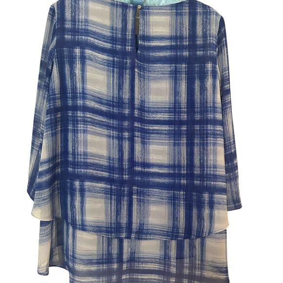 Chaus- Flowy Blouse- Blue Gingham abstract- layered - size Medium - sheer arms - Picture 2 of 9